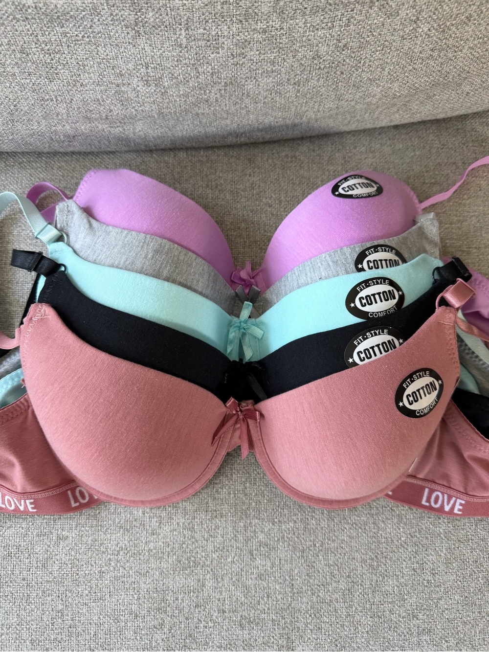 5 Sofra Cotton-Blend Bra Set in Rose, Mint, Black, Lilac, Gray
